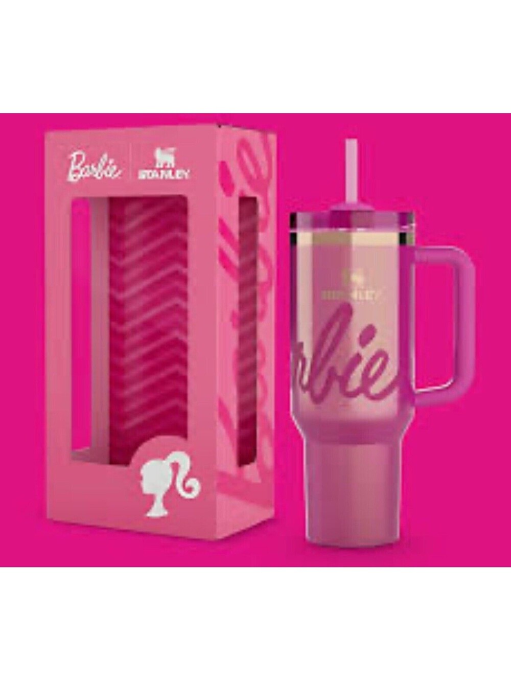STANLEY Barbie Icon Pink Glitter 30 Oz Tumbler Cup FlowState Quencher New Nib